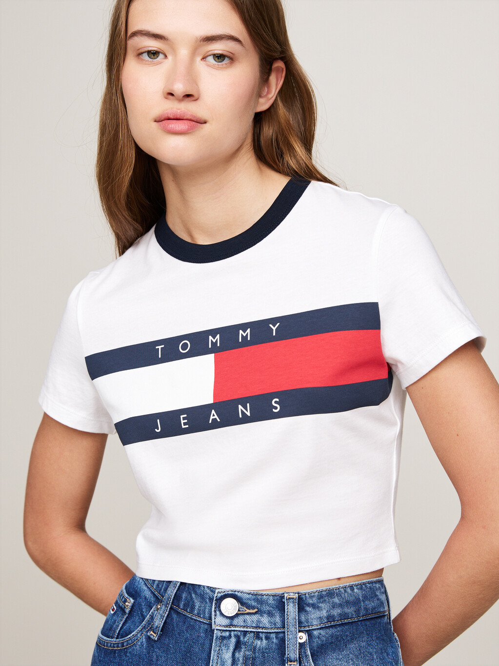 Cropped Slim T-Shirt, White, hi-res