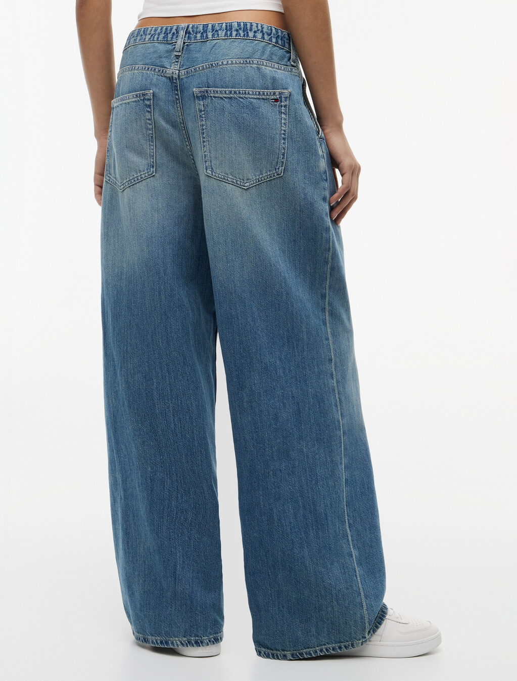 Drawstring Loose Wide Leg Jeans With Linen, Denim Medium, hi-res