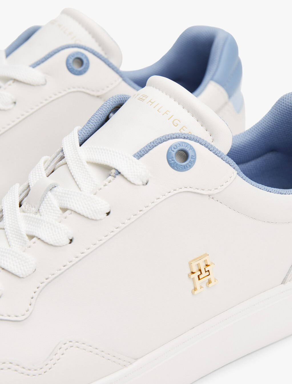 Leather TH Monogram Plaque Court Trainers, Ecru/Brisk Blue, hi-res