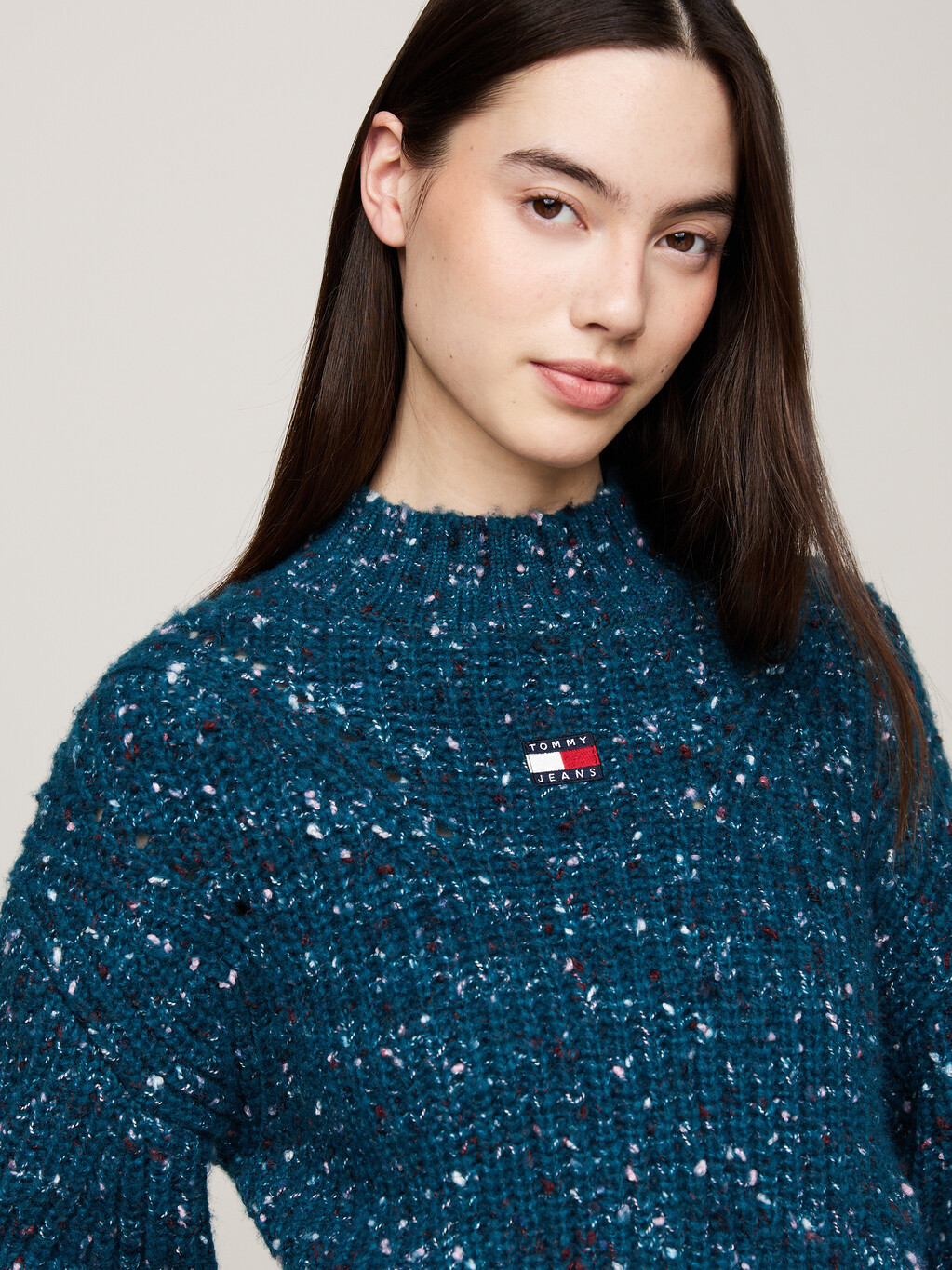 Mock Turtleneck Boxy Cropped Jumper With Wool, Deep Seawater, hi-res