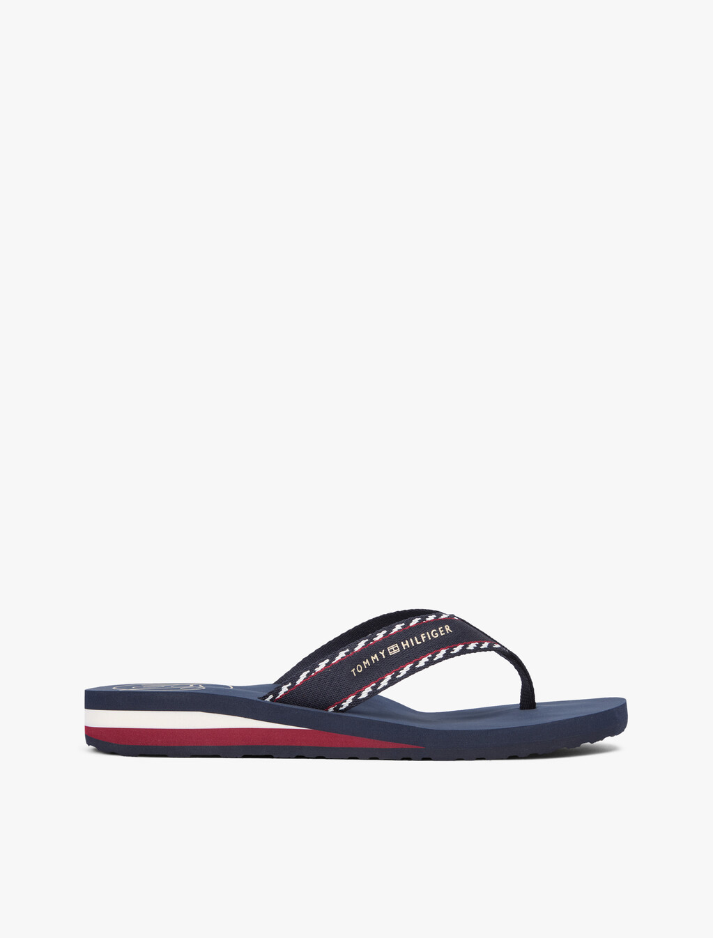 Jacquard Webbing Strap Wedge Flip-Flops, Space Blue, hi-res