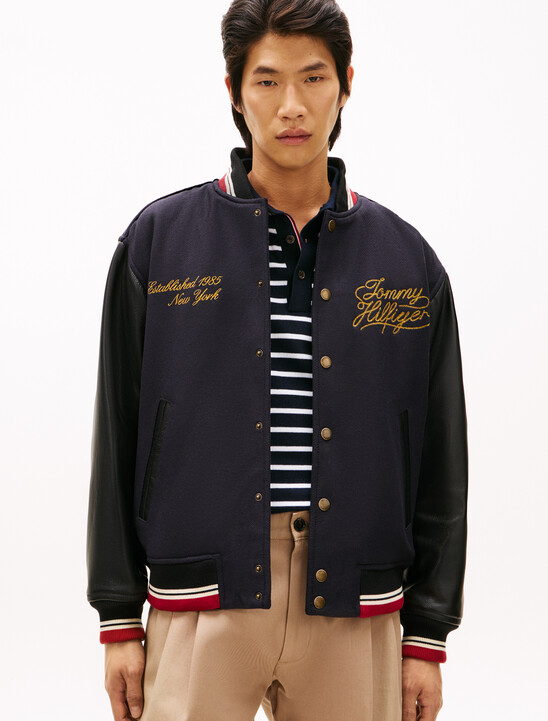 Wool Blend Leather Varsity Jacket