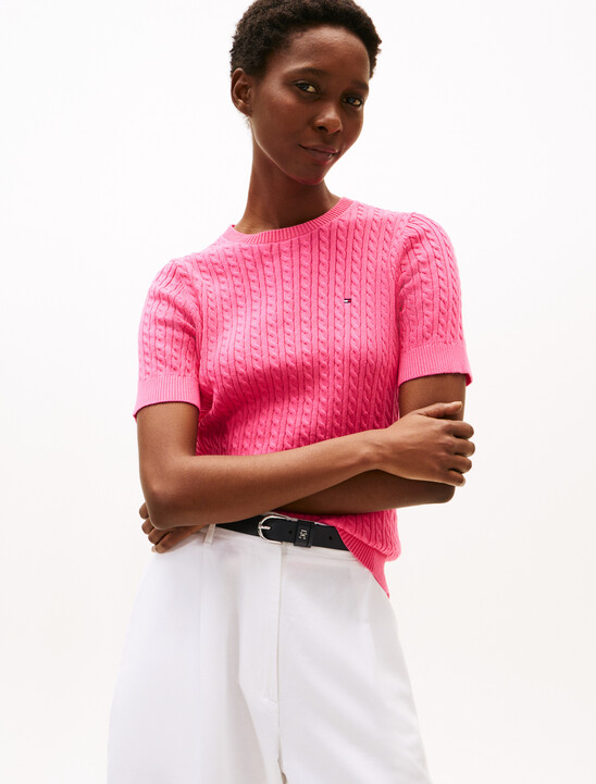 Cable Knit Short Sleeve Sweater