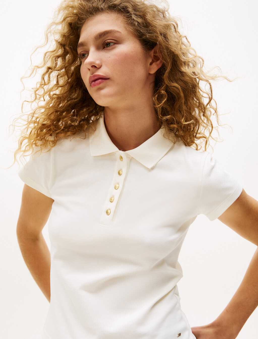 Golden Button Slim Polo, Ivory Silk, hi-res