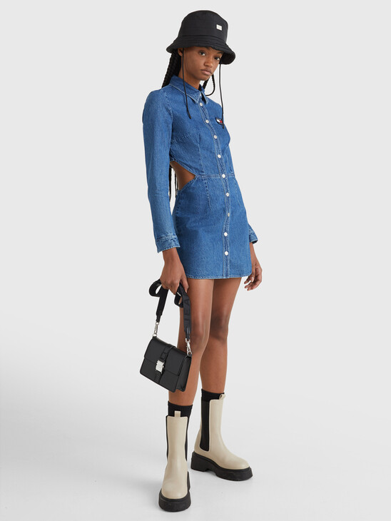 FITTED FADED DENIM SHIRT DRESS