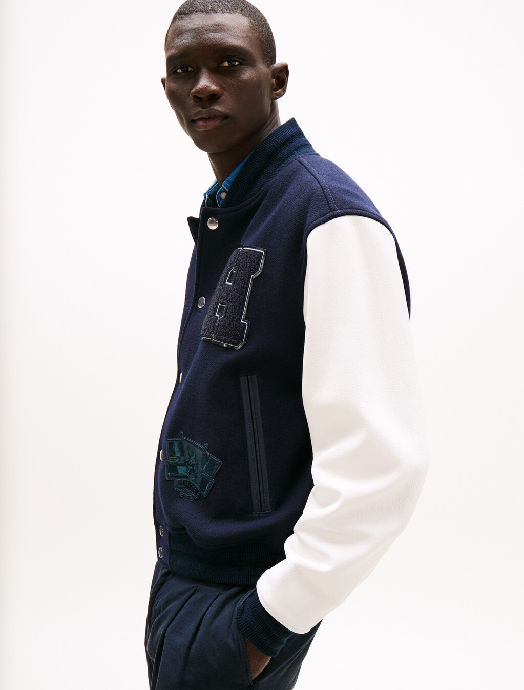 Wool Blend Relaxed Varsity Jacket, Desert Sky, hi-res