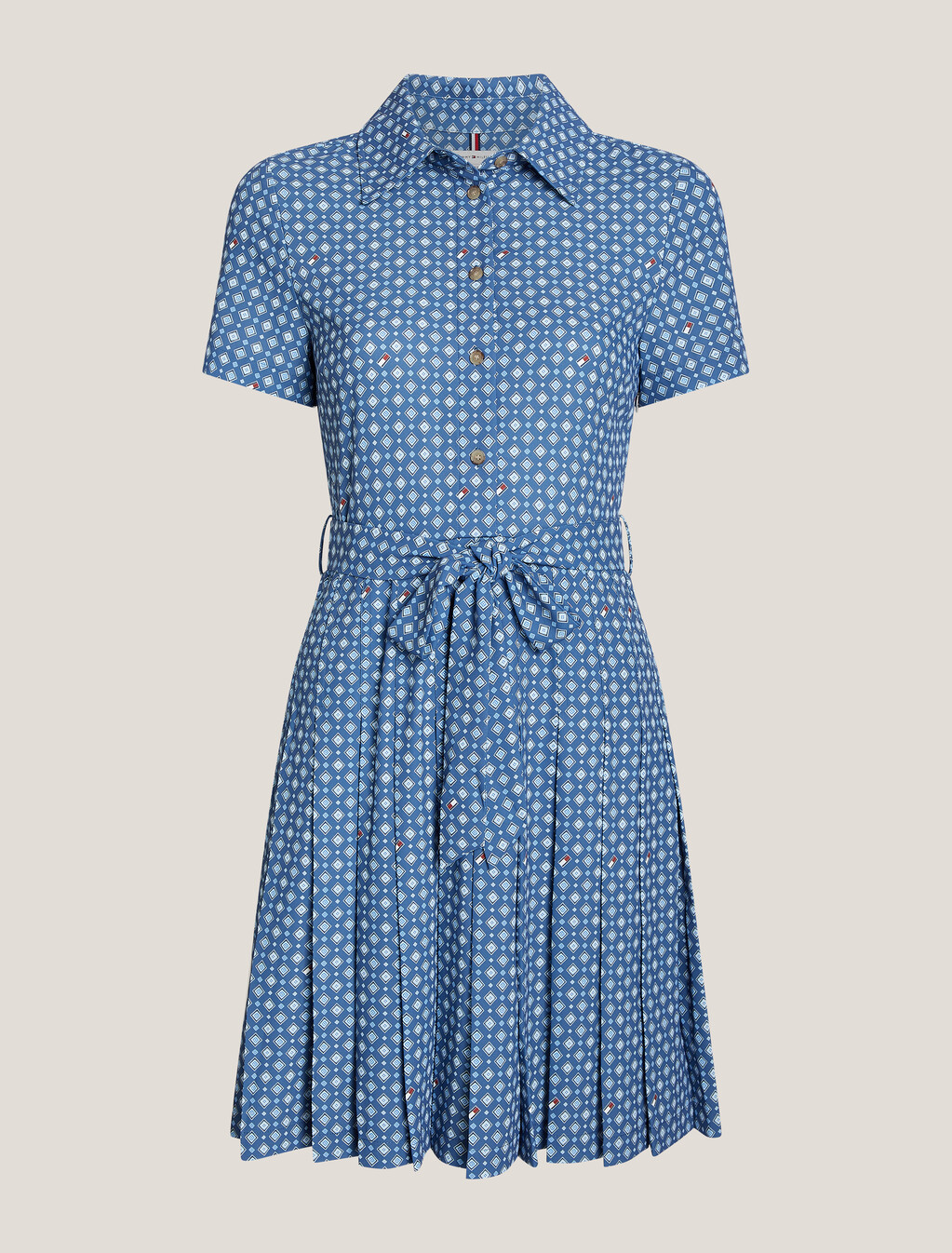 Foulard Pleat Shirt Dress, Heritage Foulard/ Fossil Blue, hi-res