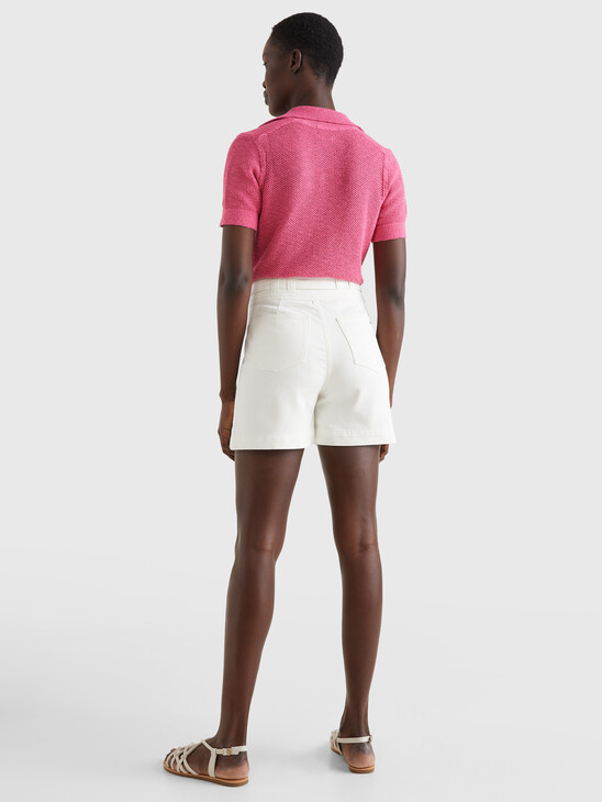 DENIM BELTED FLARED SHORTS