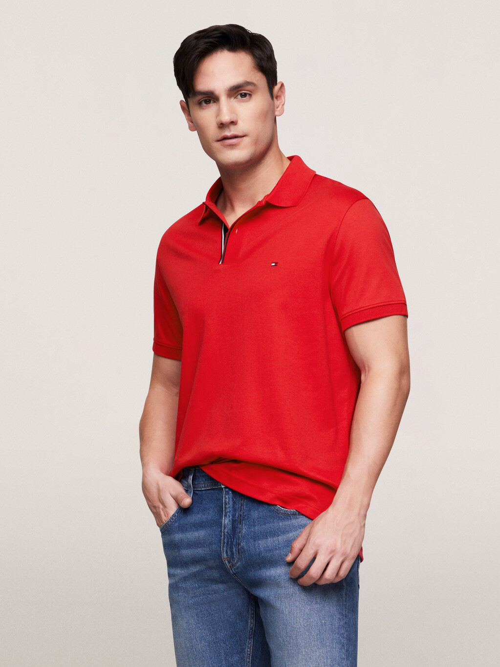 Stripe Placket Regular Polo, Primary Red, hi-res