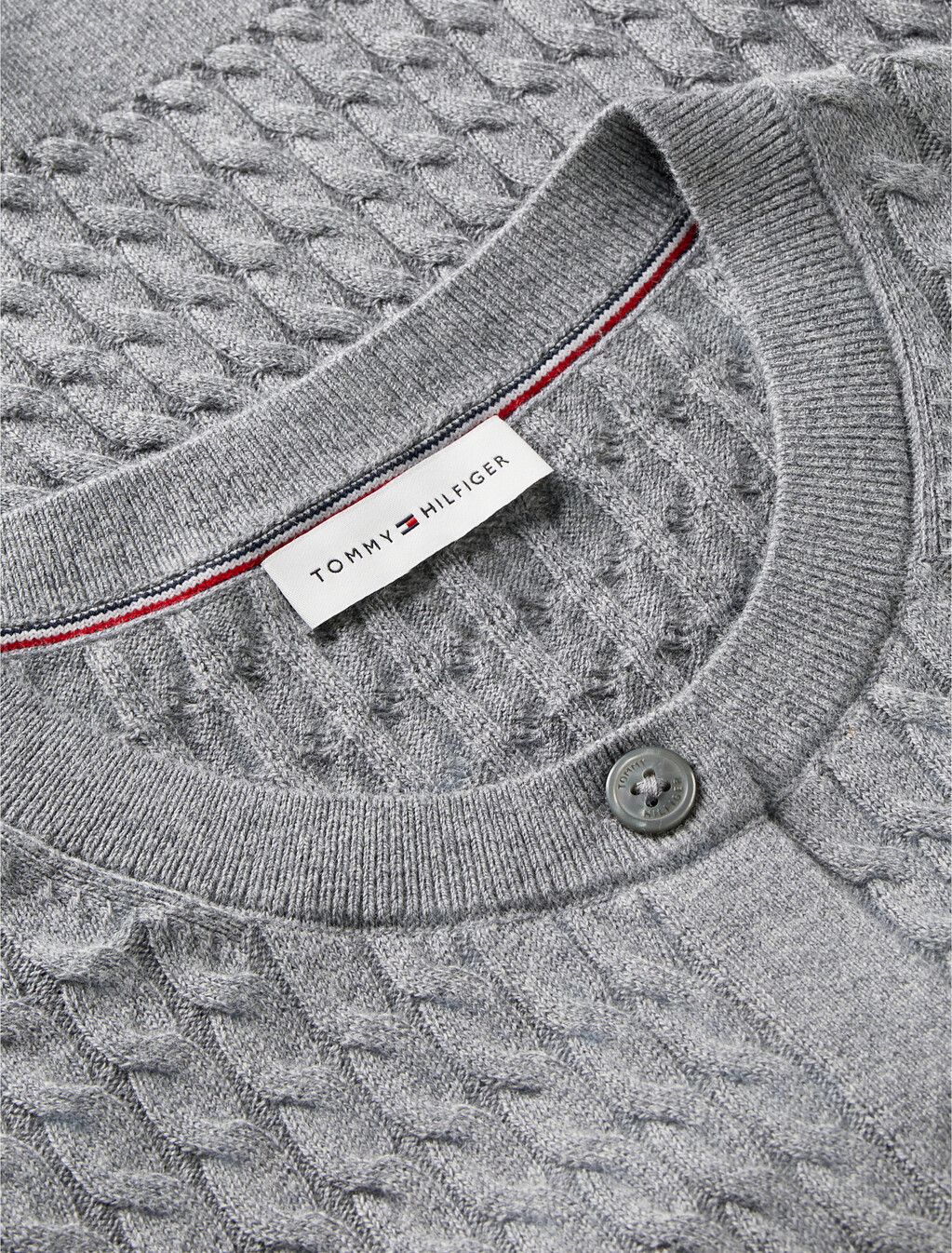 Cable Knit Crew Neck Cardigan, Medium Grey Heather, hi-res