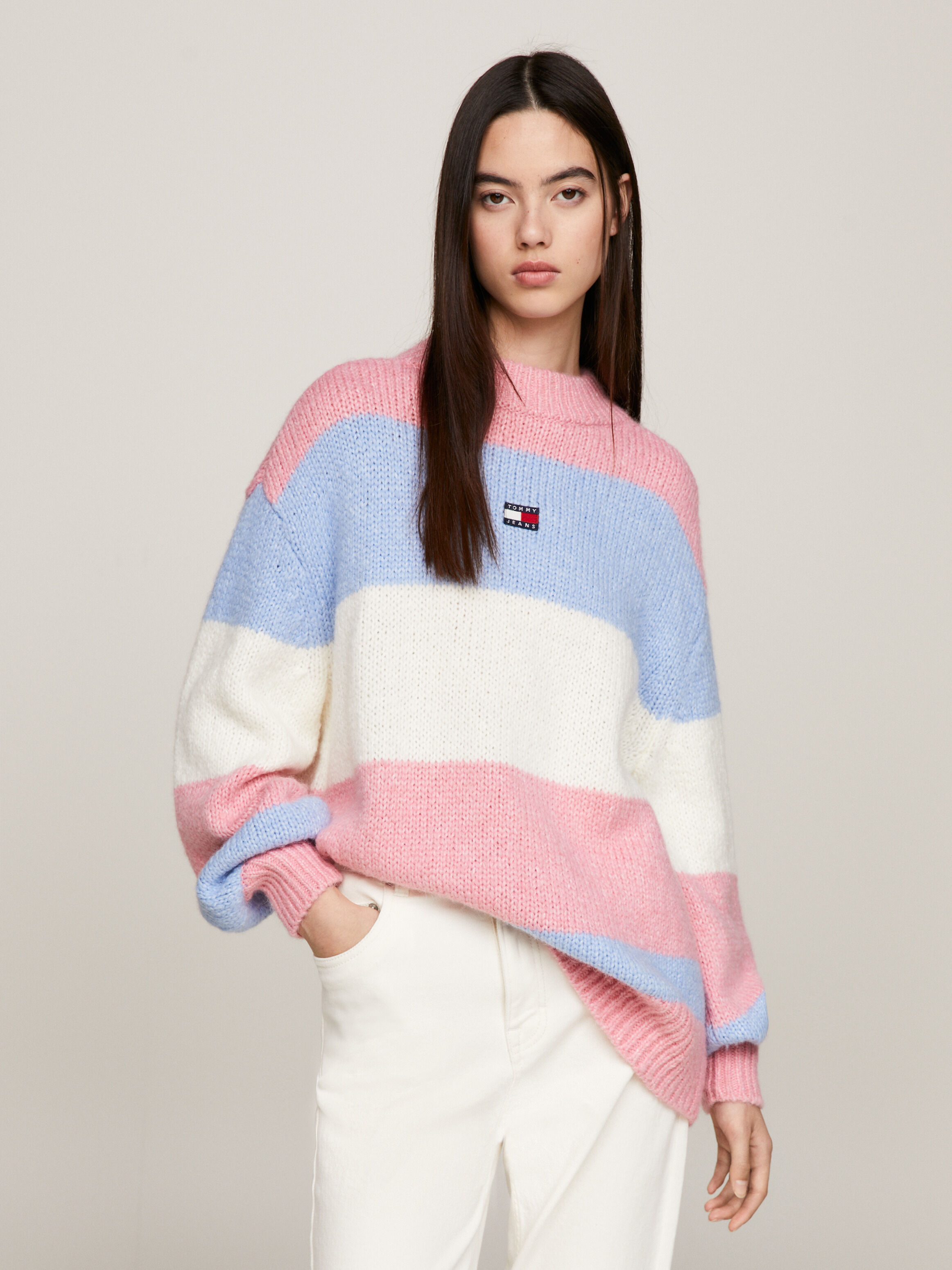 Colour Blocked Oversized Jumper pink Tommy Hilfiger Singapore