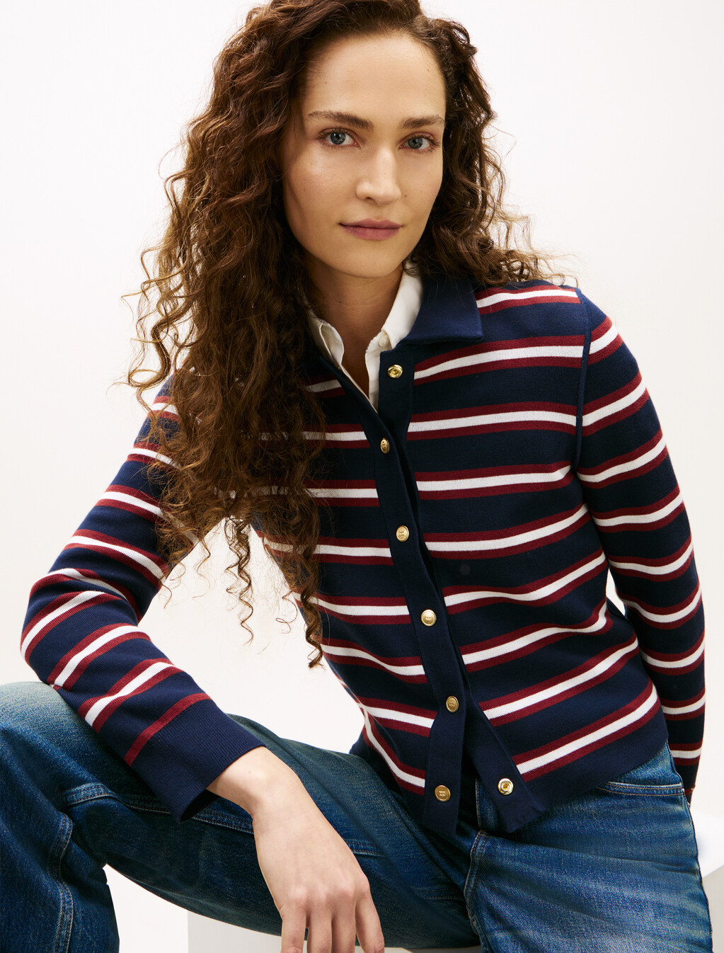 Reversible Golden Button Cardigan, Dark Night Navy, hi-res