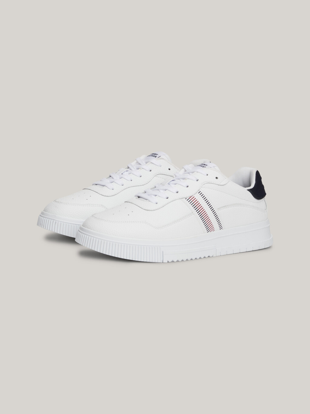 Signature Tape Textured Leather Trainers, White, hi-res