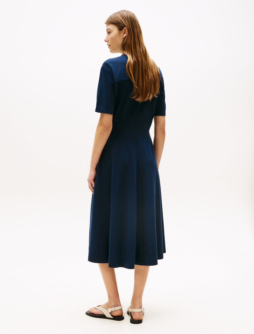 Knit Fit & Flare Polo Dress, Dark Night Navy, hi-res