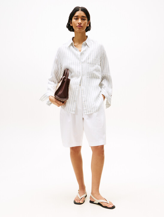 Wide Leg Bermuda Shorts With Linen
