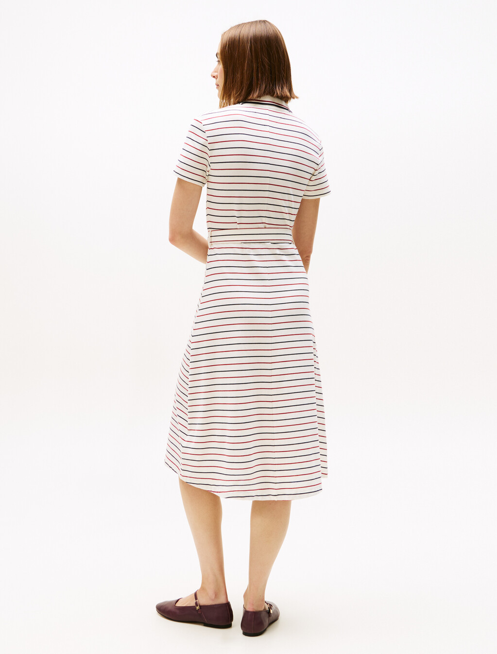 Asia Fit Midi Fit & Flare Polo Dress, Multi Stripe Ivory/Red/Navy, hi-res