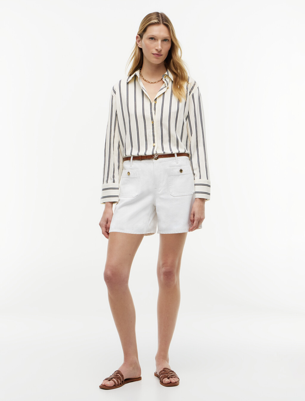 Relaxed Fit Stripe Shirt, Beige Stripe 02, hi-res