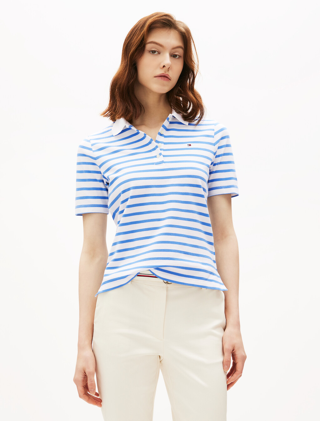 1985 Collection Flag Embroidery Regular Polo, Ecru/ Blue Spell Stp, hi-res