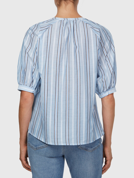 COTTON STRIPE HENLEY HALF SLEEVE TOP
