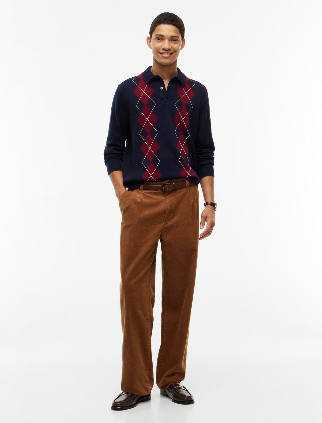 Flag Embroidery Argyle Polo Jumper, Navy Blue, hi-res