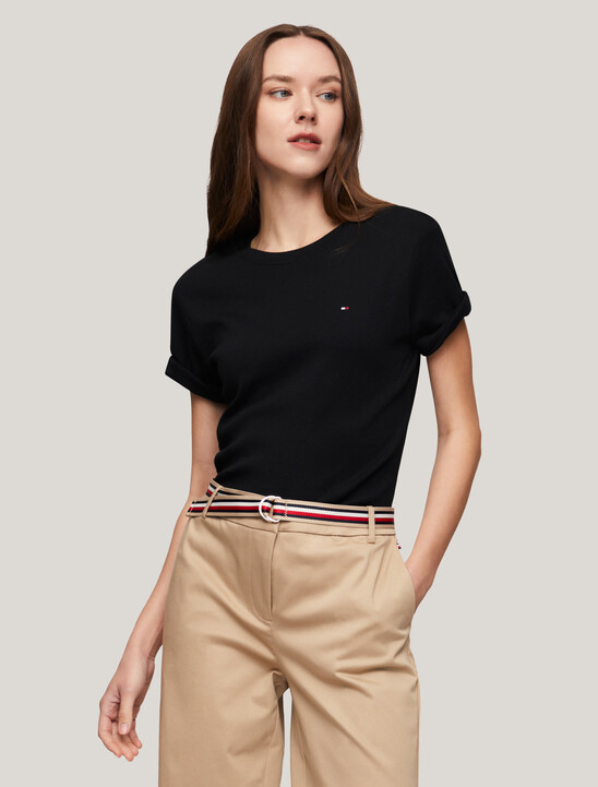 Flag Embroidery Ribbed Slim T-Shirt