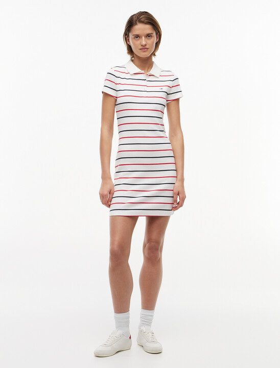 Ribbed Bodycon Long Mini Polo Dress