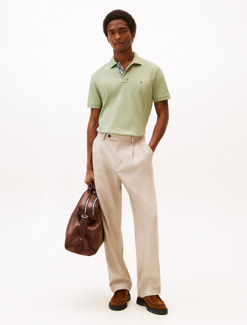 Tartan Placket Regular Polo, Earth Sage, hi-res