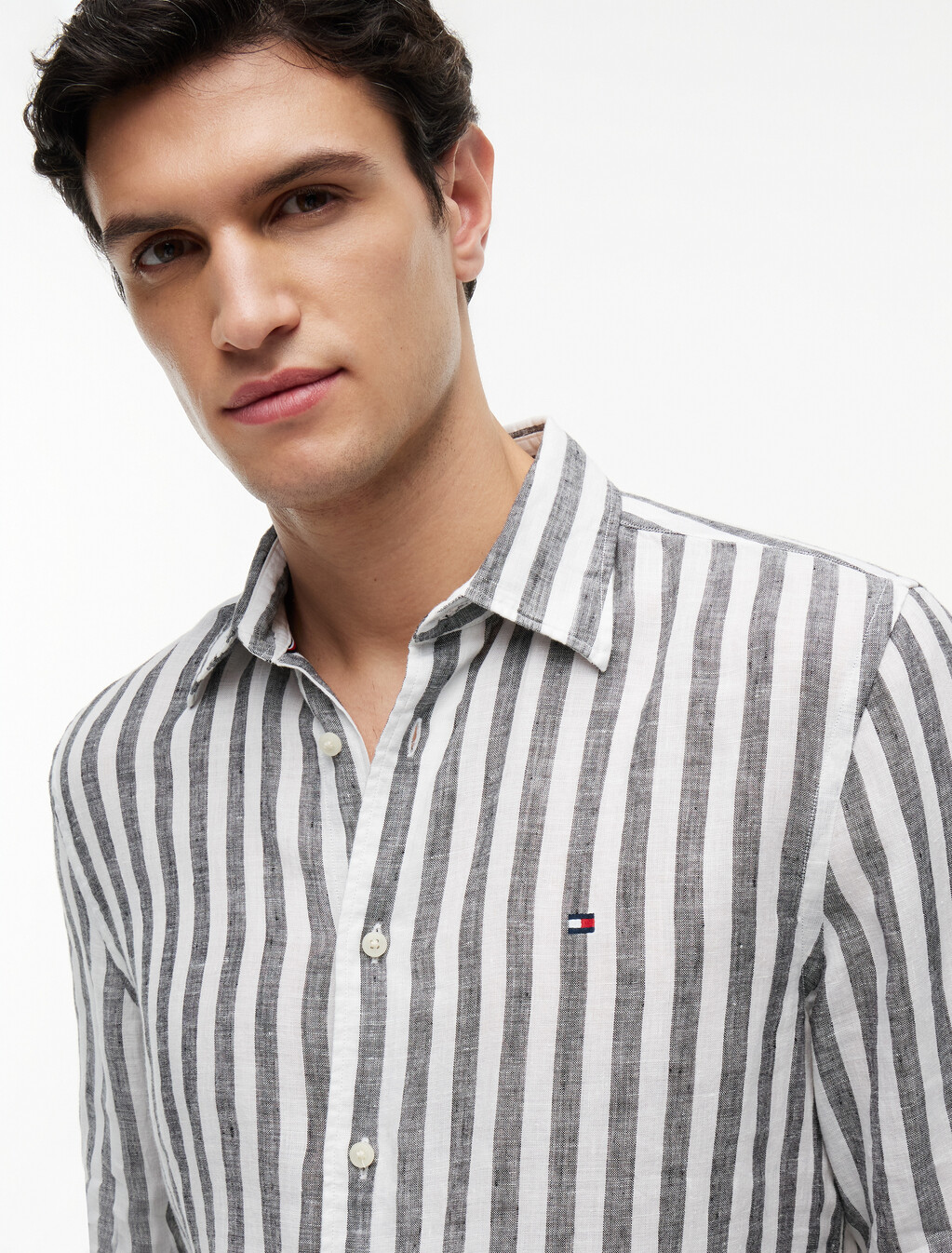 Bengal Stripe Linen Shirt, Black / Stripe, hi-res