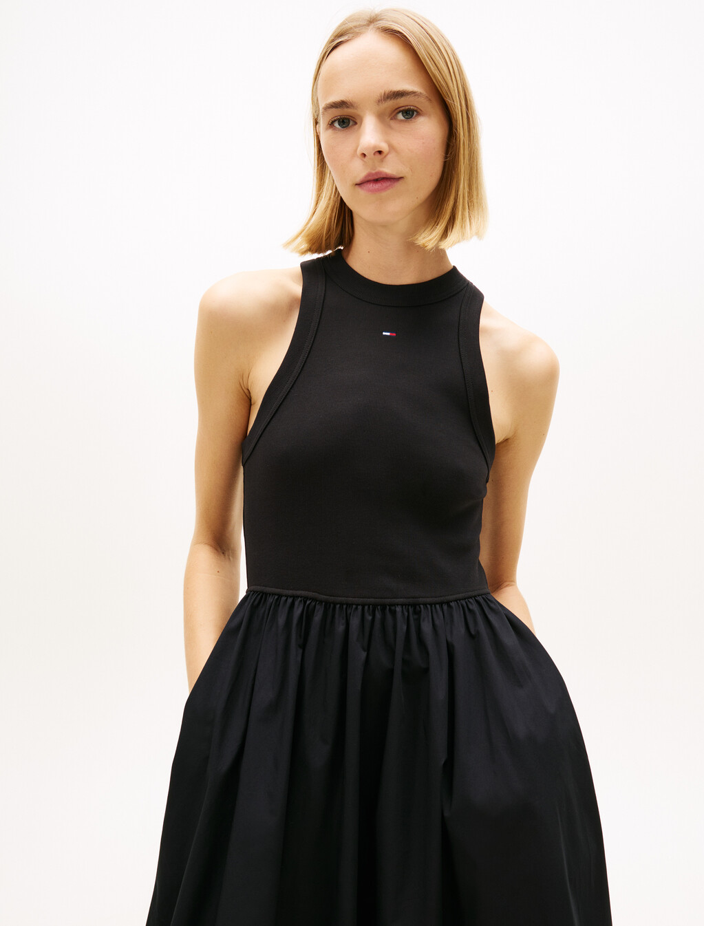 Slim Poplin Tank Top Maxi Dress, Black, hi-res