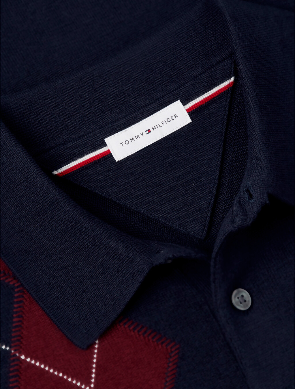 Flag Embroidery Argyle Polo Jumper, Navy Blue, hi-res