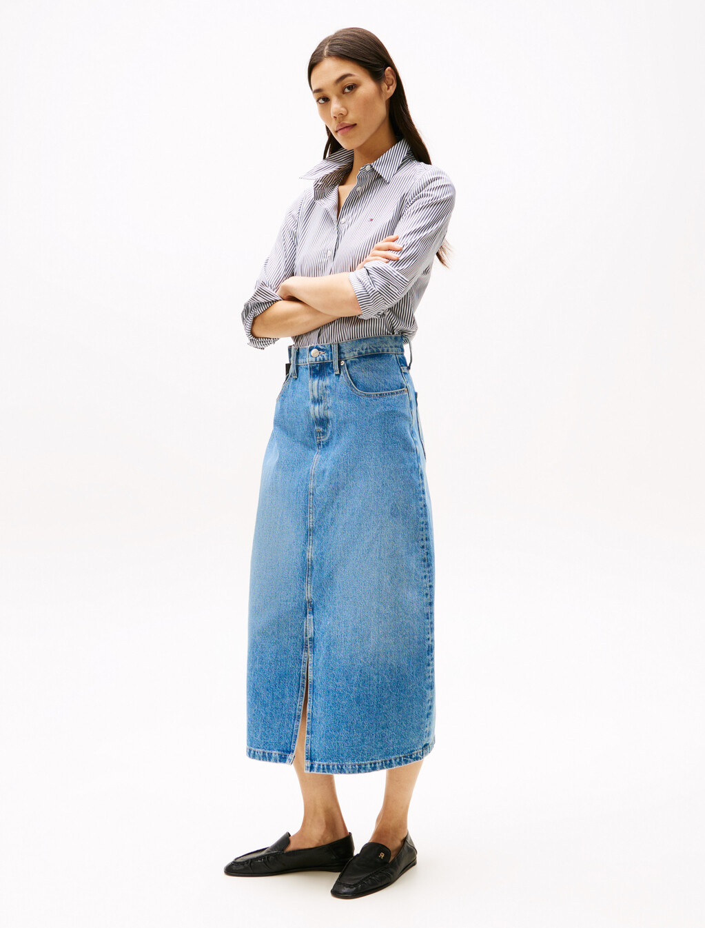 High Rise Denim Midi Skirt, Uma, hi-res