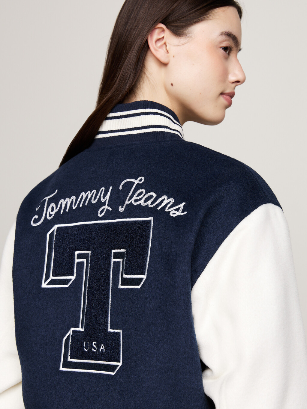 Tommy Prep Luxe Padded Letterman Jacket, Dark Night Navy, hi-res