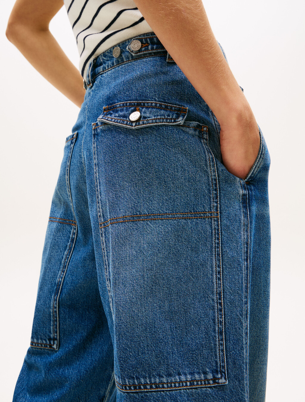 The Runway Collection Oversized Utility Jeans, Dark Blue Denim, hi-res