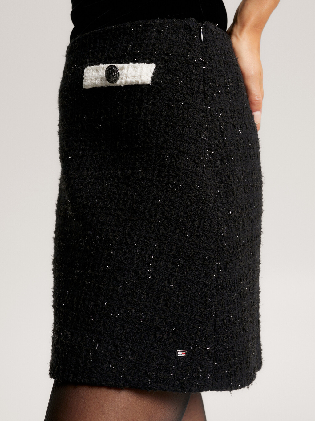 Two Tone Tweed Mini Skirt, Black, hi-res