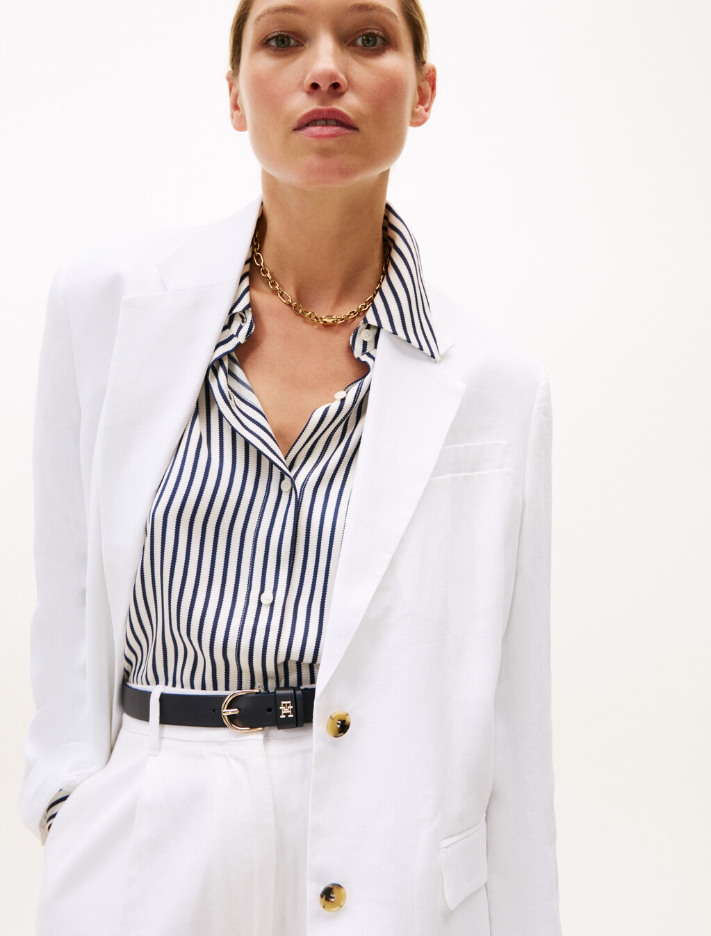 Essential Linen Relaxed Blazer, Th Optic White, hi-res
