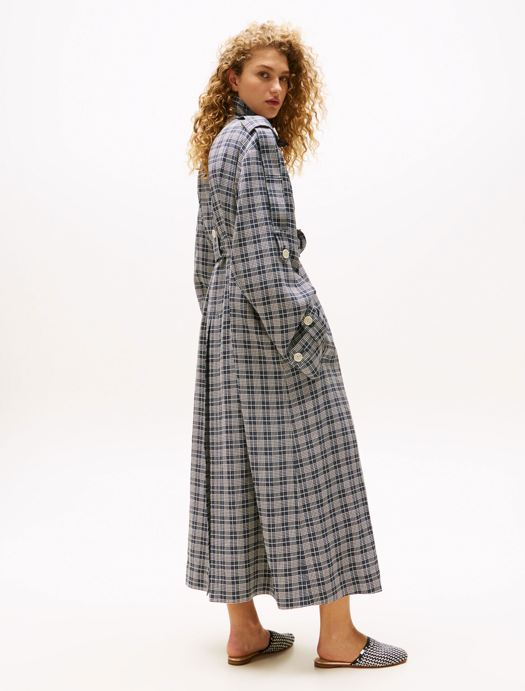 The Runway Collection Silk Blend Oversized Trench Coat, Navy Cream Check, hi-res