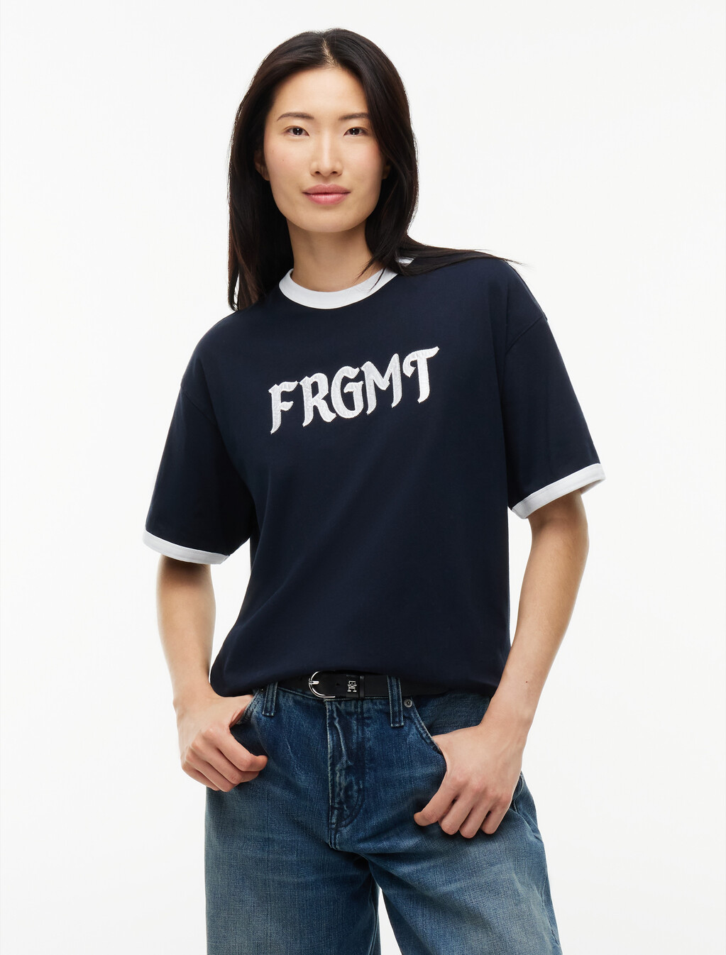 Relaxed Jersey Ringer T-Shirt, Navy Blue, hi-res