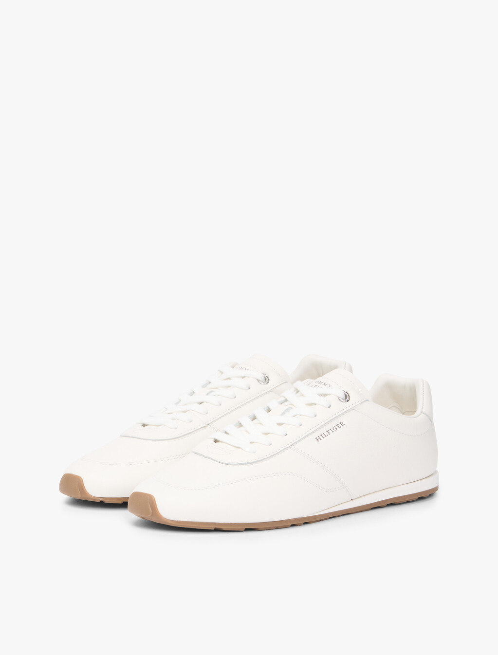 Low Profile Logo Leather Trainers, Ecru, hi-res