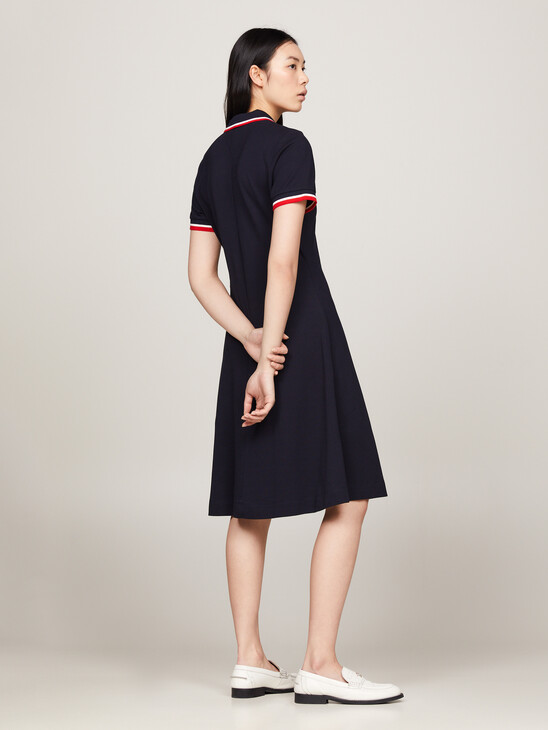 Global Stripe Fit and Flare Polo Dress