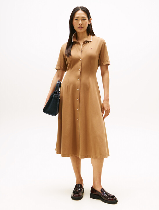Knit Fit & Flare Polo Dress