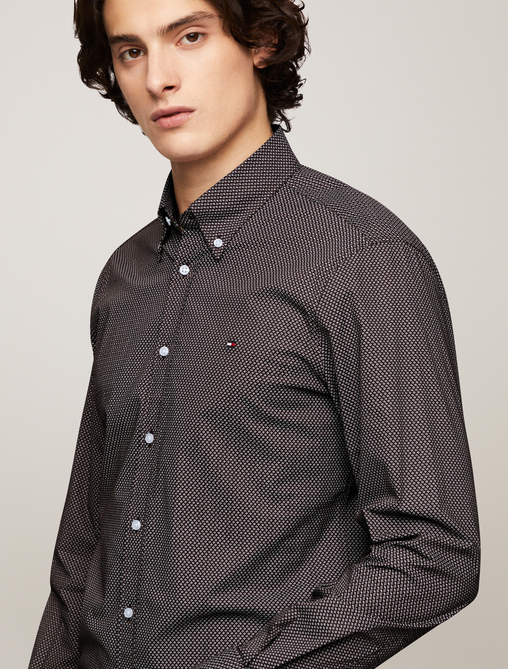 Stretch Micro Print Slim Shirt, Deep Rouge / Multi, hi-res