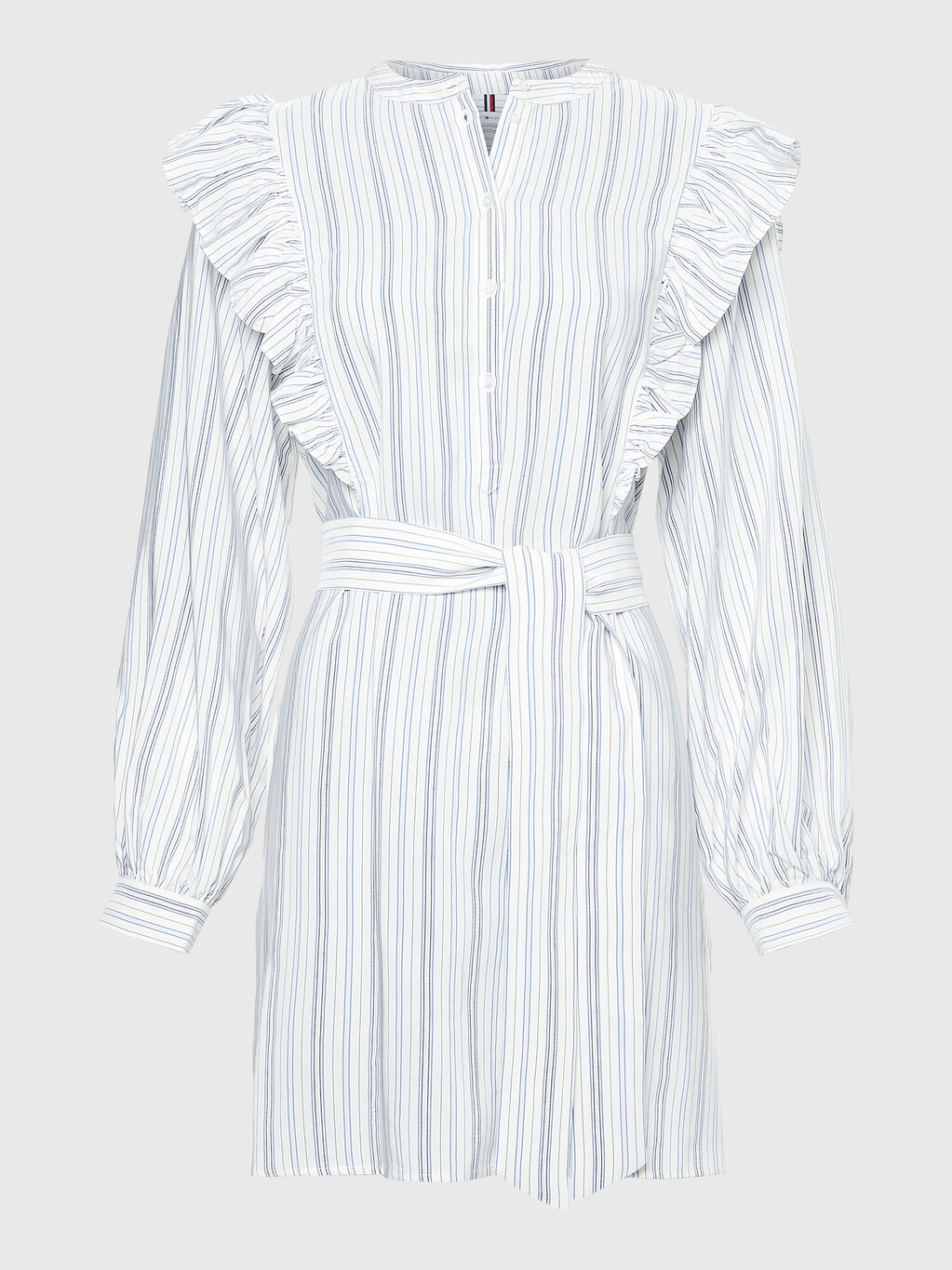 Ruffle Detail Stripe Shirt Dress, Textured Stripe /Ecru Blue, hi-res