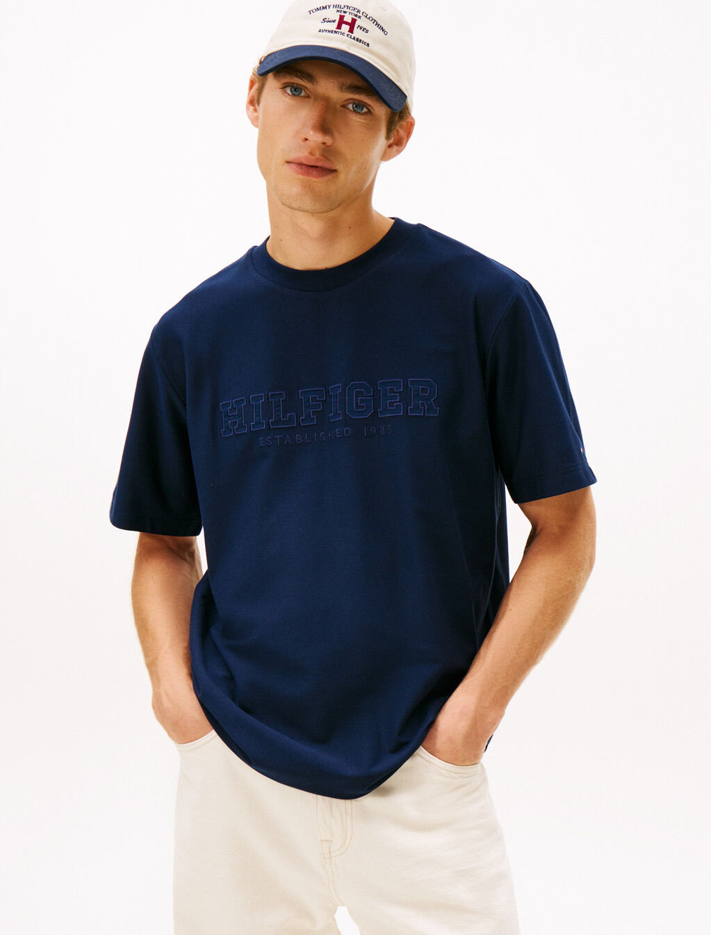 Logo Embroidery Relaxed Crew Neck T-Shirt, Dark Night Navy, hi-res