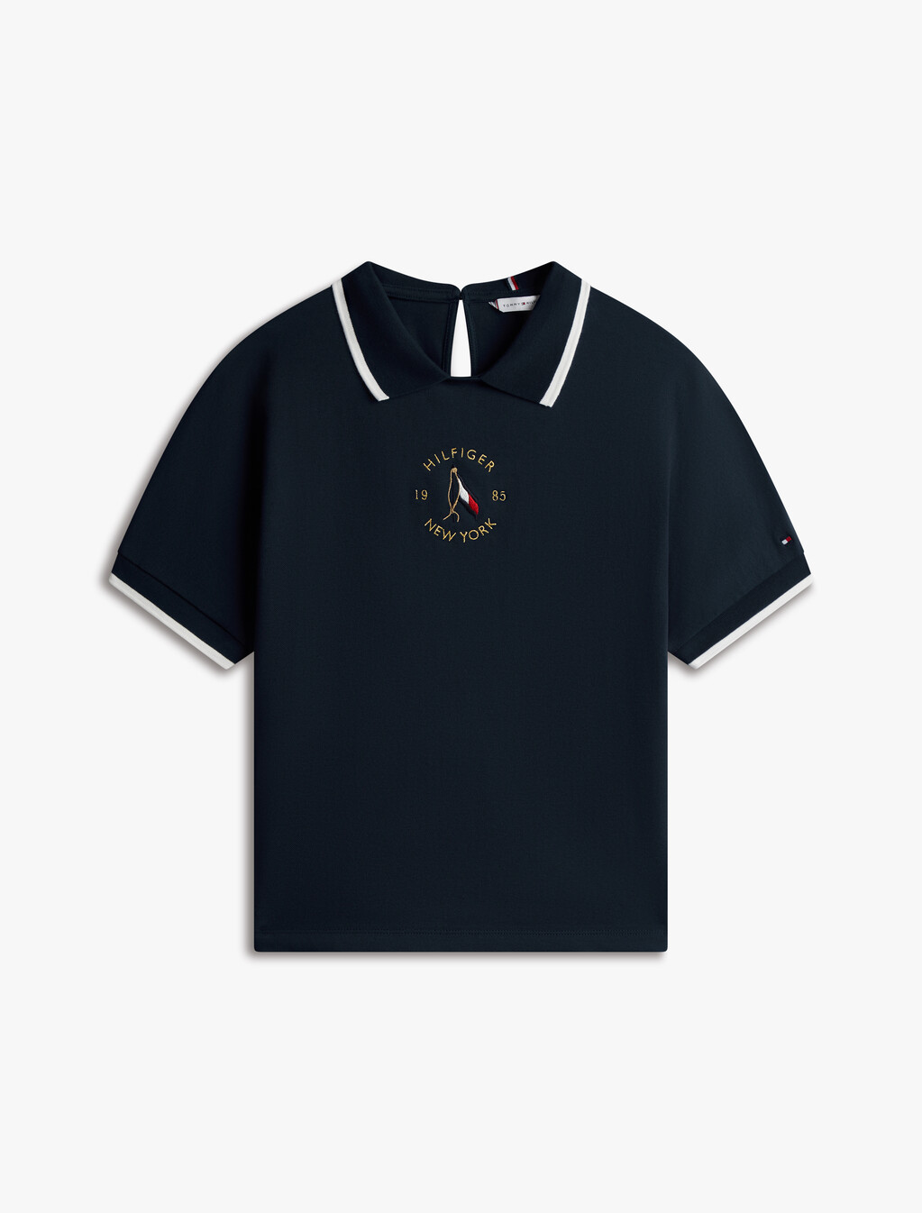 Motion Flag Embroidery Crewneck Polo, Dark Night Navy, hi-res