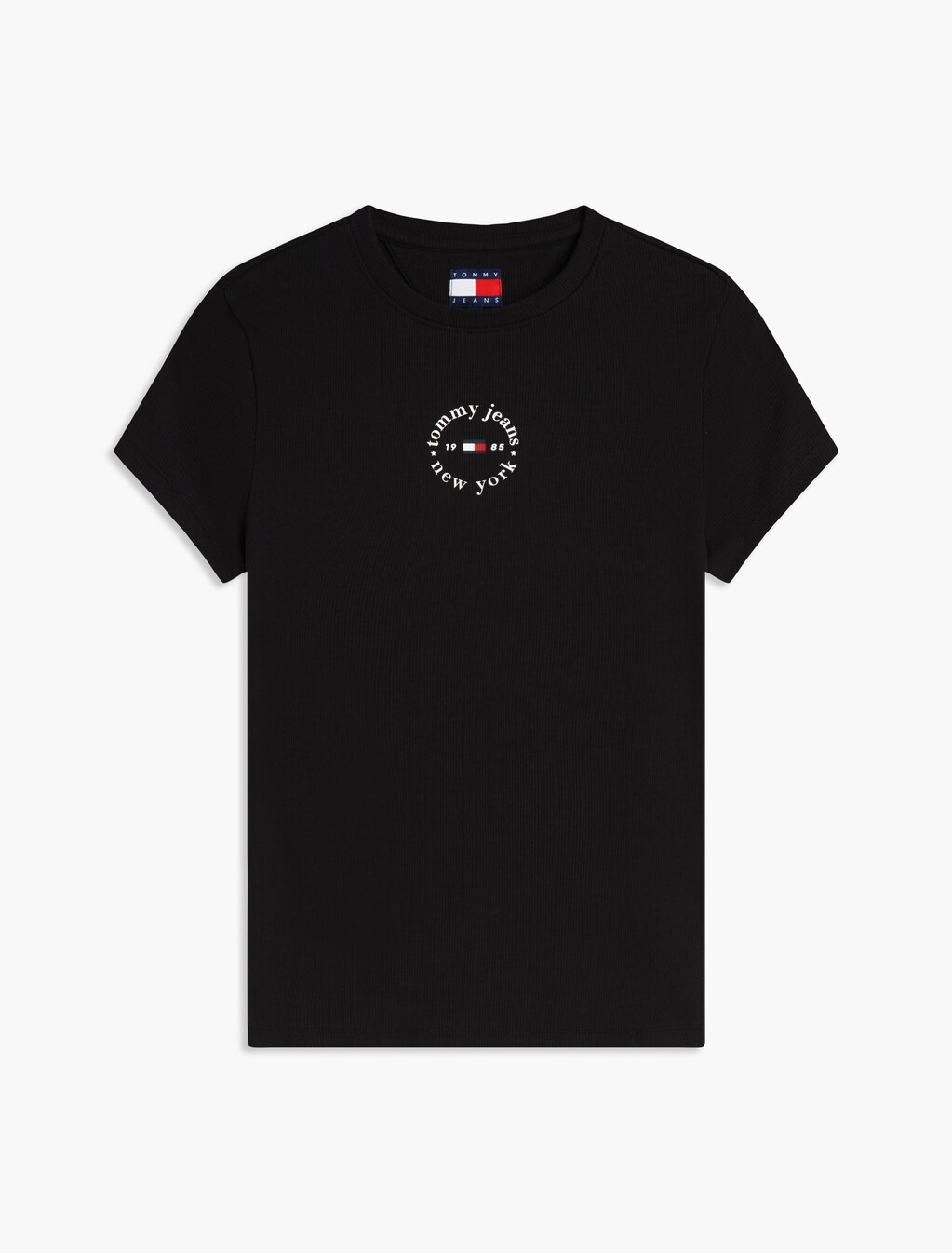 Essential Logo Slim Rib Knit T-Shirt, Black, hi-res