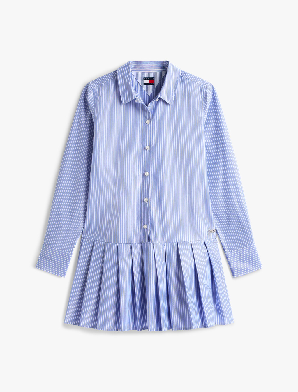 Metallic Pleated Relaxed Mini Shirt Dress, Light Blue, hi-res