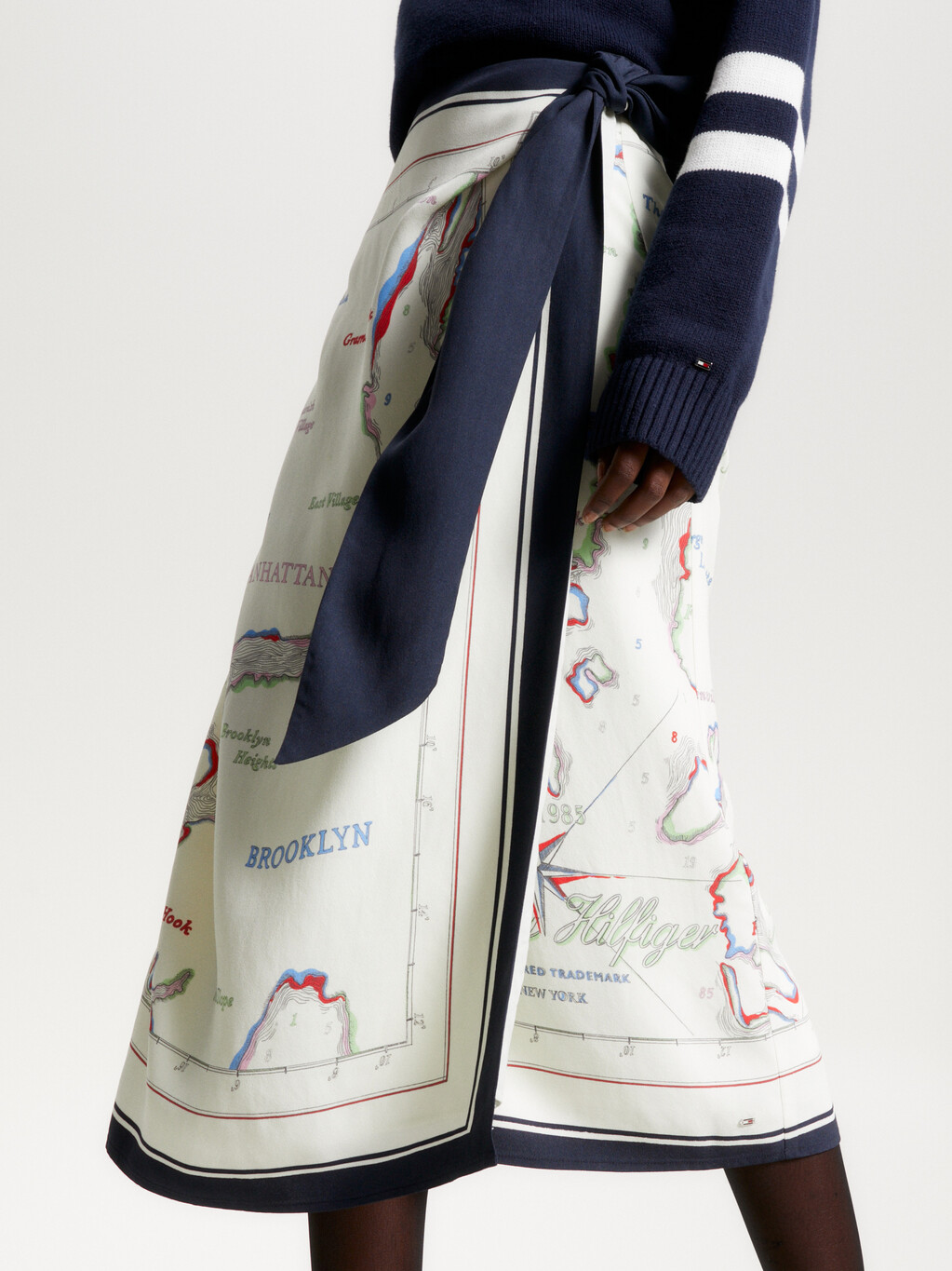 Scarf Print Midi Wrap Skirt, Map Scarf/Ancient White, hi-res