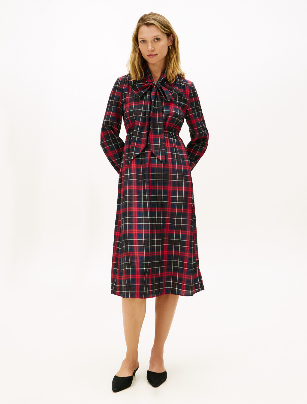 Tartan Crepe Shirt Dress, Dark Tartan Dark Night Navy, hi-res