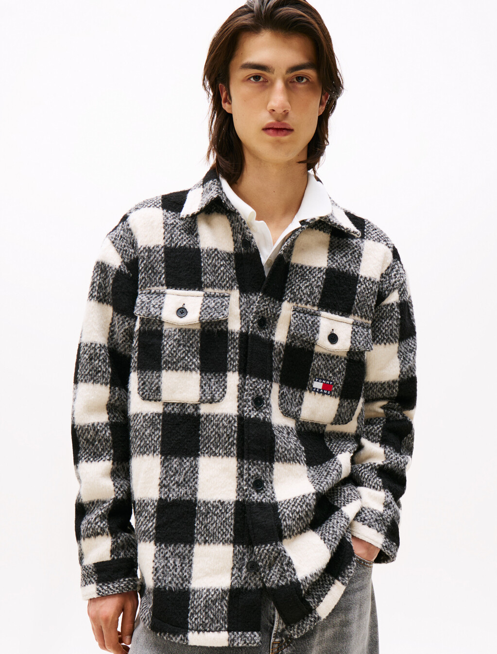 Flannel Check Oversized Fit Overshirt, Black / Buffalo Check, hi-res