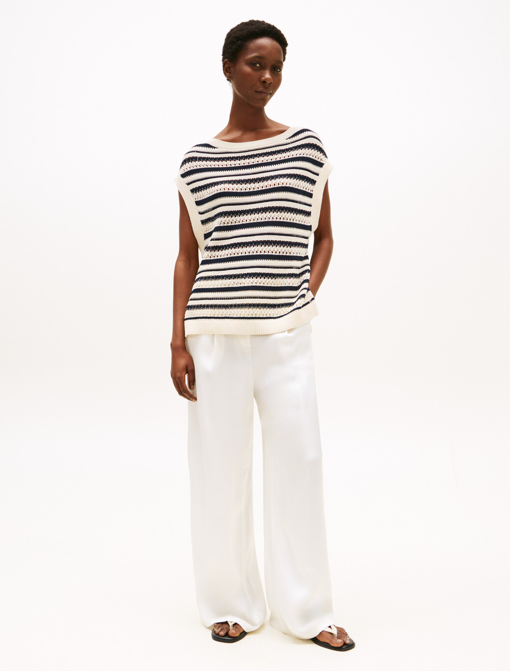 Crochet Sweater Vest, Desert Sand Dune/Dark N N Stp, hi-res